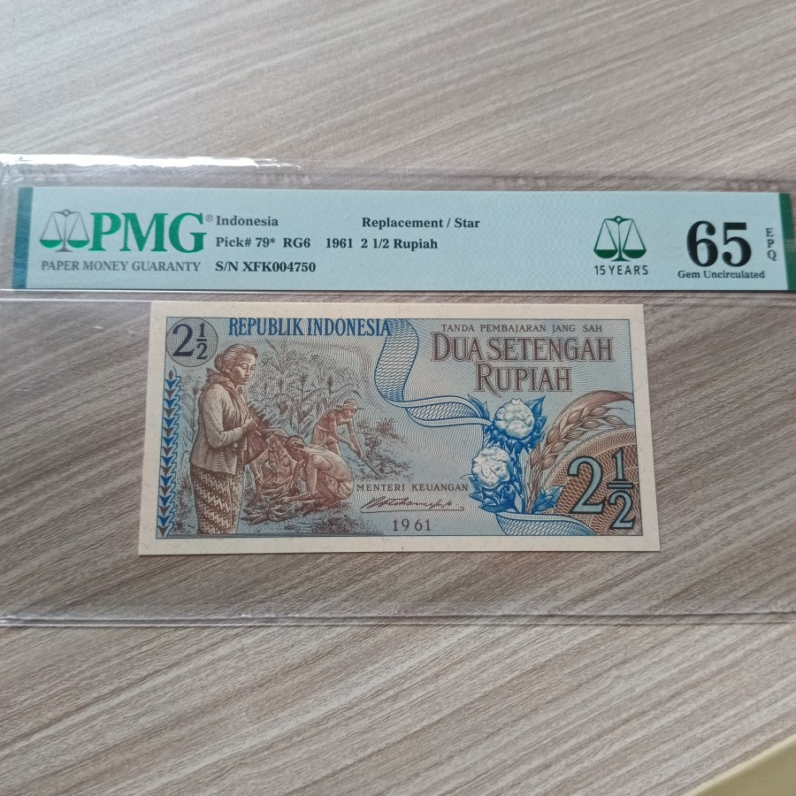 PMG Uang Kuno 2.5 21/2 Rupiah Pekerja 1961 Replacement 65 EPQ Gem UNC