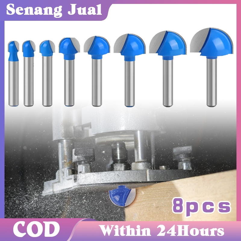 8Pcs 6MM Mata Profil Router Bit Mata Profil Setengah Lingkaran Mata Profil Sloting Bit
