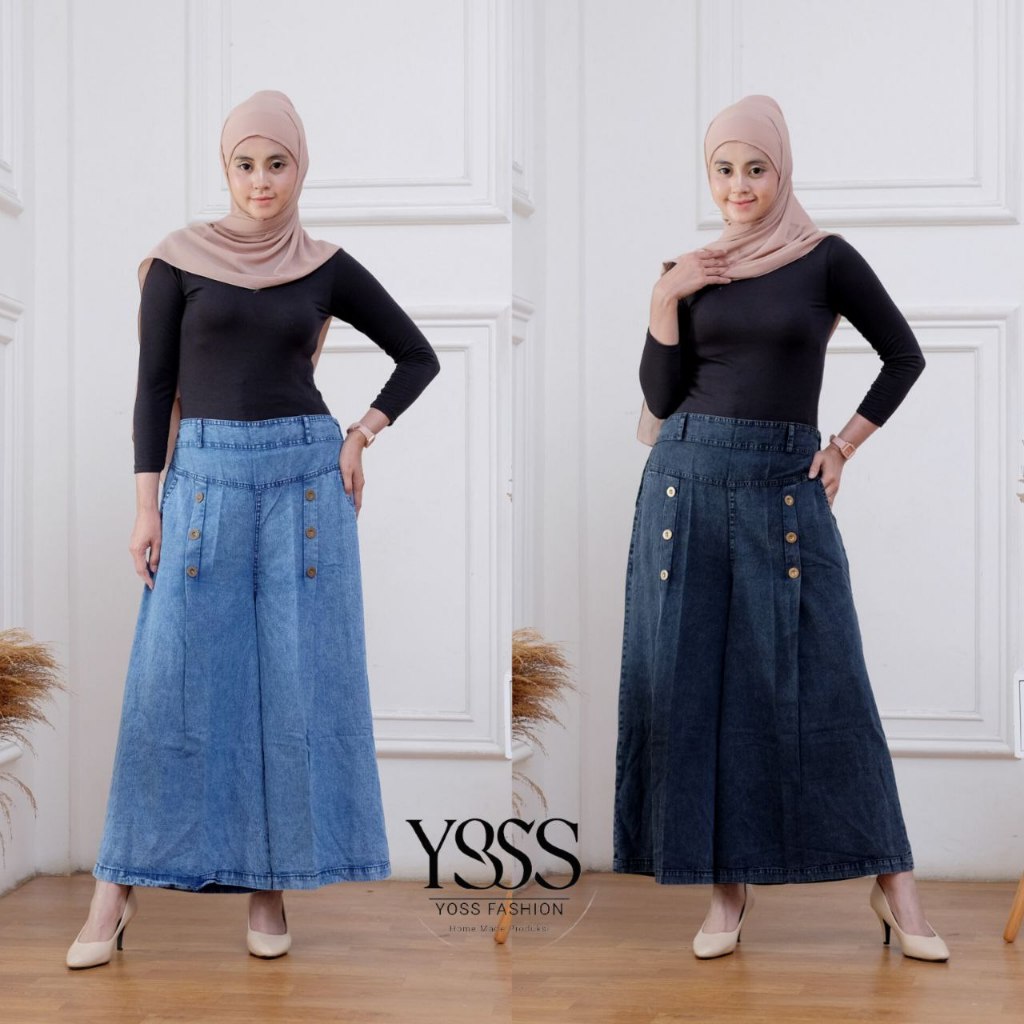 Kulot Jeans Wanita Pallazo Denim #2 Premium - Valeska Jumbo Kulot - Celana panjang wanita jumbo