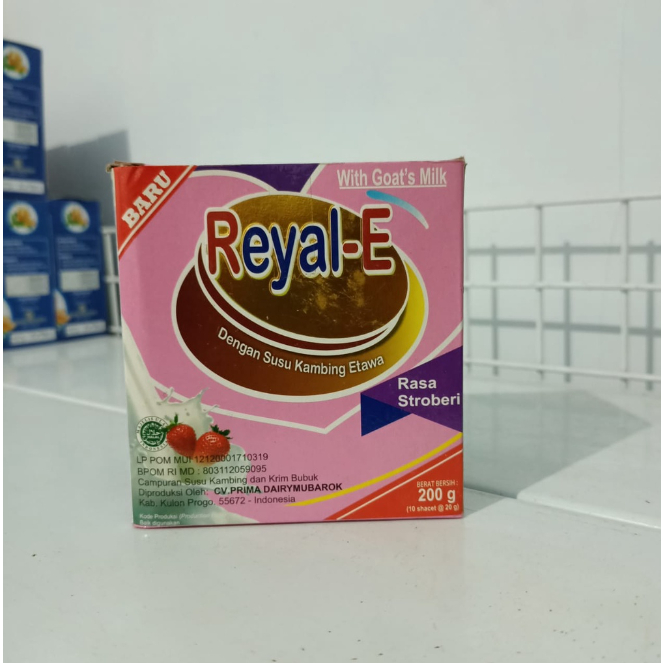 

eceran REYAL E susu kambing Etawa strowberry full krim 1 saset