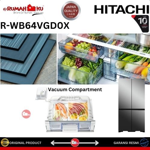 HITACHI KULKAS RWB64VGD0X MIRROR  /R-WB64VGD0X MIRR 569 LITER