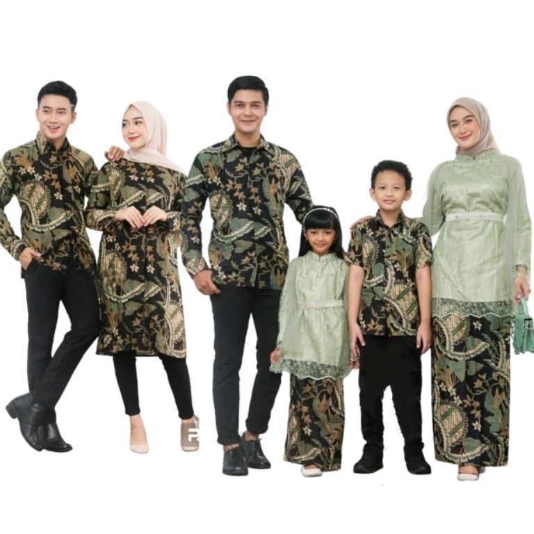 ART X1R7 Baju Couple Kebaya batik Keluarga warna hijau sage Set Pakaian Sarimbit Brokat Seragam Big Size Jumbo Ibu bapak anak cowok cewek Moder nuntuk pesta kondangan lebaran 223