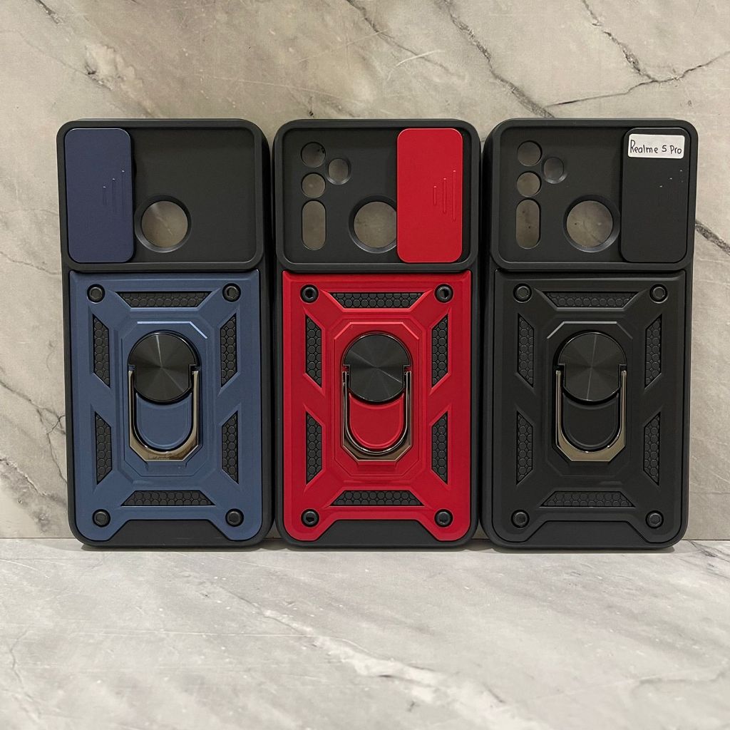 Case Armor Transformer Slide + Ring Realme 5 Pro Realme C2/A1K  Realme C51 Realme C67 - White_Cell