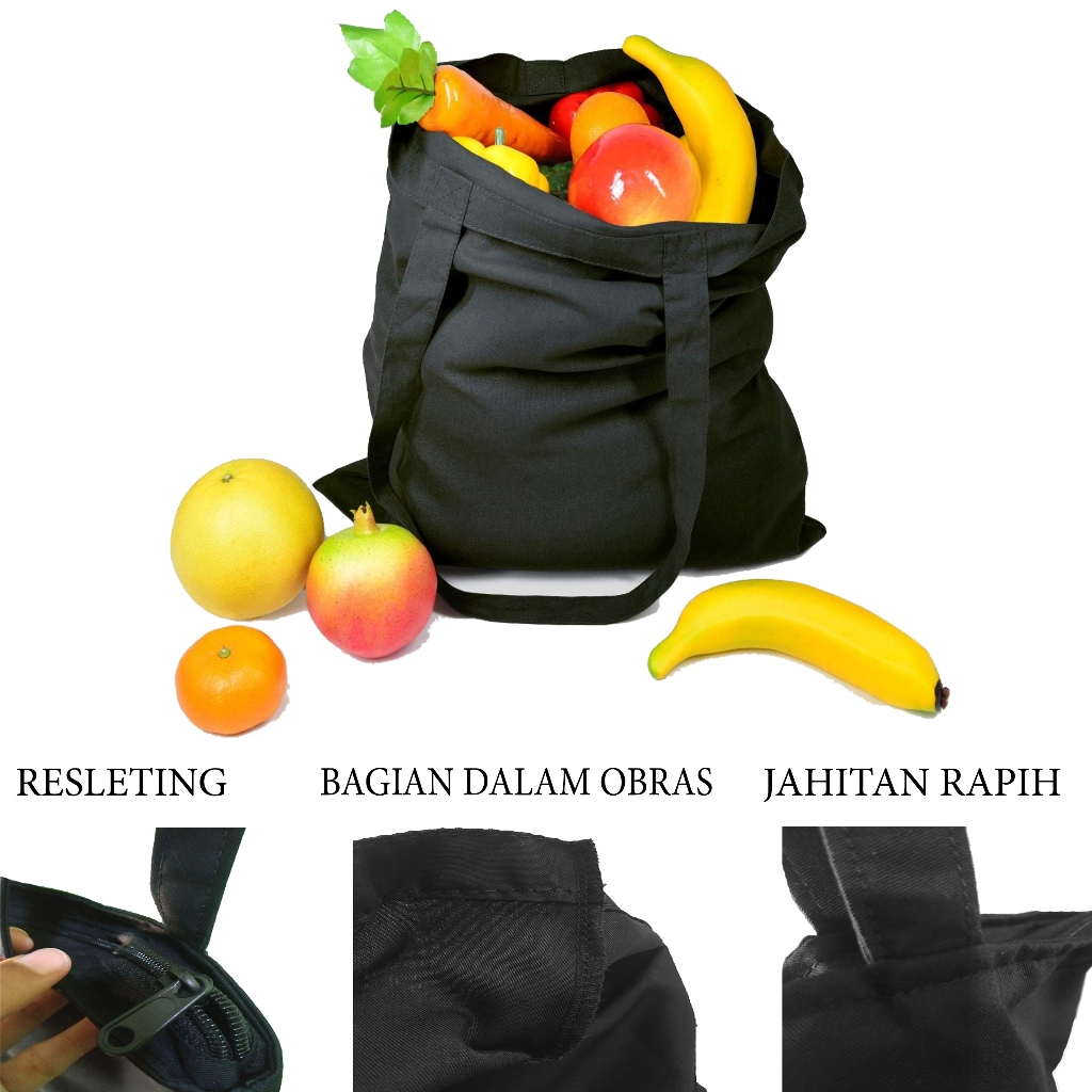 Tas Tote Bag Totebag Resleting Polos Tas Totebag Pria Wanita Bahan Drill Ukuran 35x40