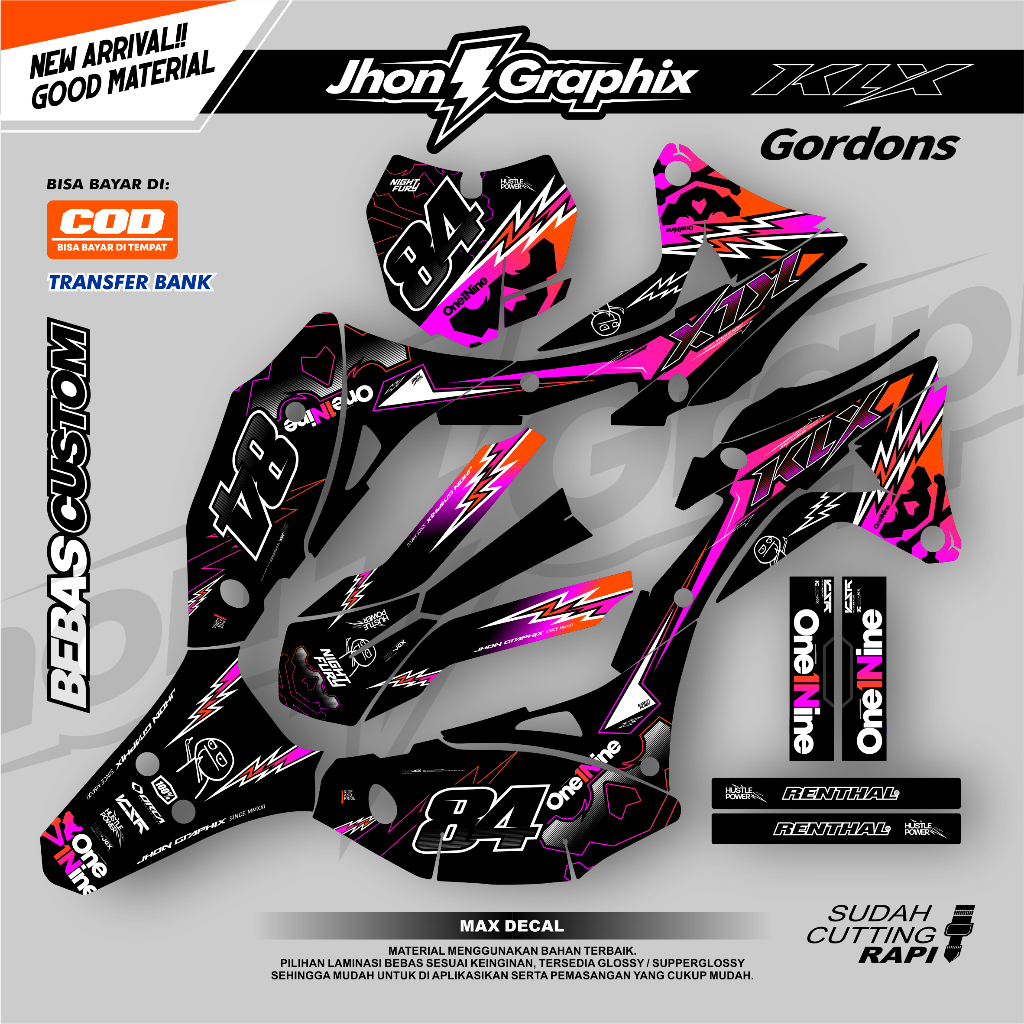 DECAL KLX GORDON CUSTOM SUPERGLOSSY HOLOGRAM FULL BODY - DECAL KLX BF DTRACKER CRF WR