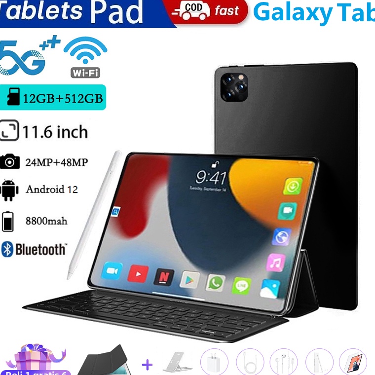 Hitam, Emas, Perak KODE Q76D Bisa CODTablet PC Asli Baru Pro 11 Tablet Android 12GB  512GB116 Inch L