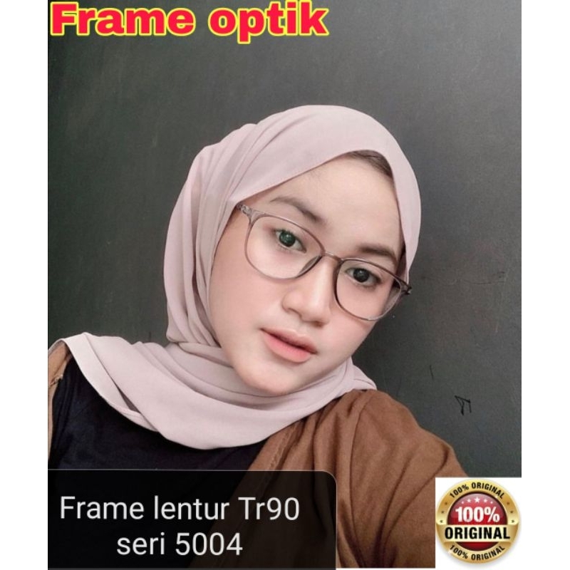 kacamata optik, seri 5004 lentur, anti patah, paket lensa photocromic bluecromic antiradiasi minus a