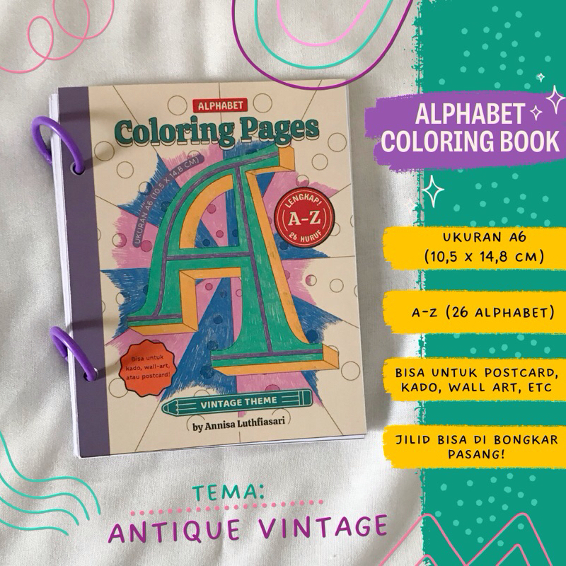 

Alphabet Coloring Book Tema Vintage Buku Mewarnai Dewasa Alfabet Huruf Bisa Untuk Postcard Ukuran A6