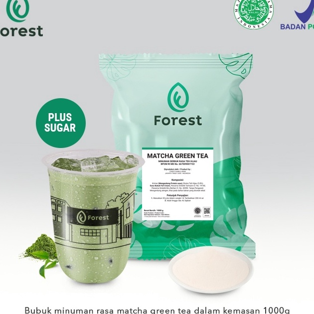 

Bubuk Minuman GREEN TEA Powder 1g PLUS GULA Forest Bubble Drink