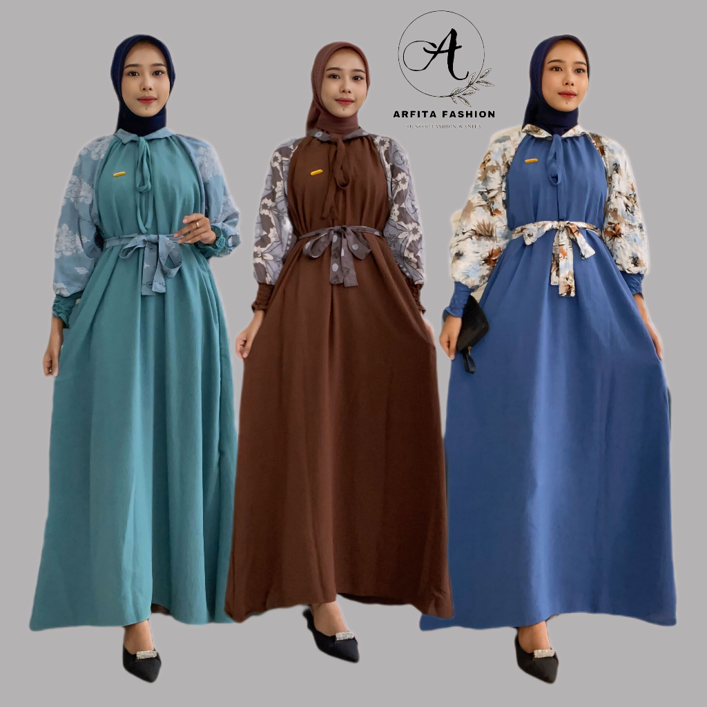 Gamis Kombinasi Motif Crinkle Airflow