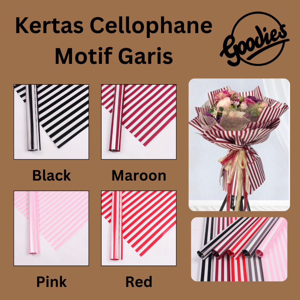 

*5 LEMBAR* Kertas Cellophane Bucket Bunga [Motif Garis] Flower Wrapping Paper Celophane / Krtas Buket Chellophane untuk Bouquet Snack Uang Wisuda