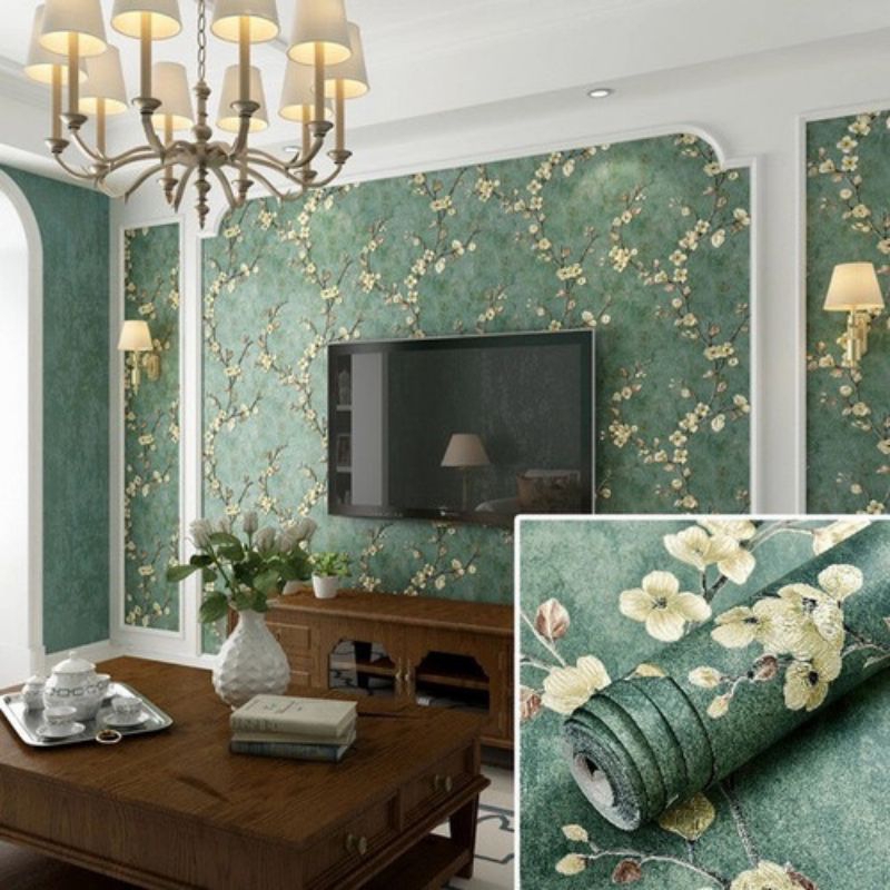 Wallpaper Sticker dinding wallpaper Dinding Bunga Sakura Daun Hijau