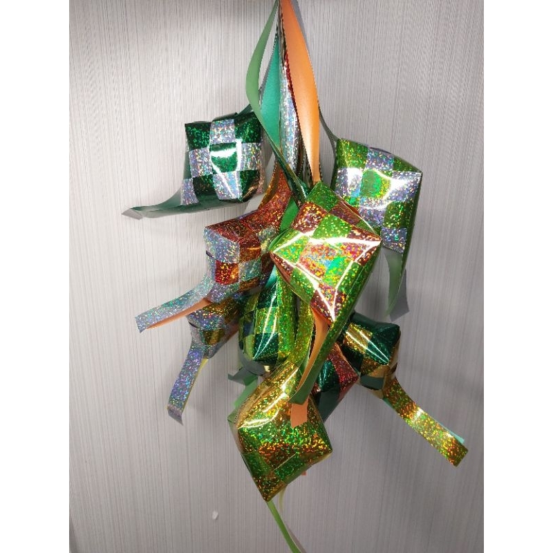 

Ketupat wajik premium metalik hologram 2 warna dekorasi ruang, hiasan hampers, parcel, kado lebaran