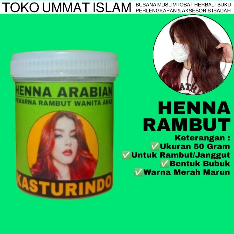 Henna Pewarna Rambut Arab Ukuran 50 Gram Warna Merah Maroon