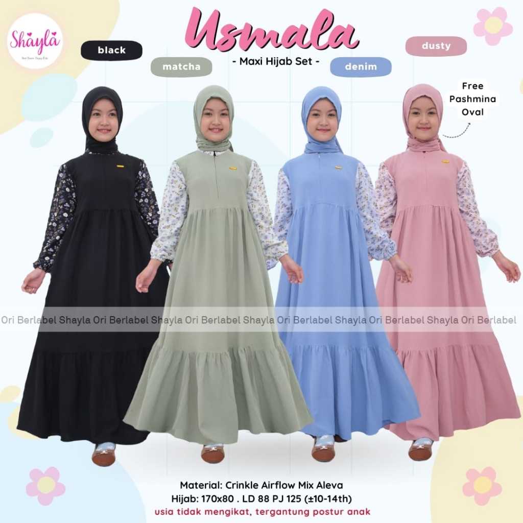 USMALA GAMIS SET PASHMINA REMAJA BAHAN CRINKLE MIX ALEVA Original by Shayla