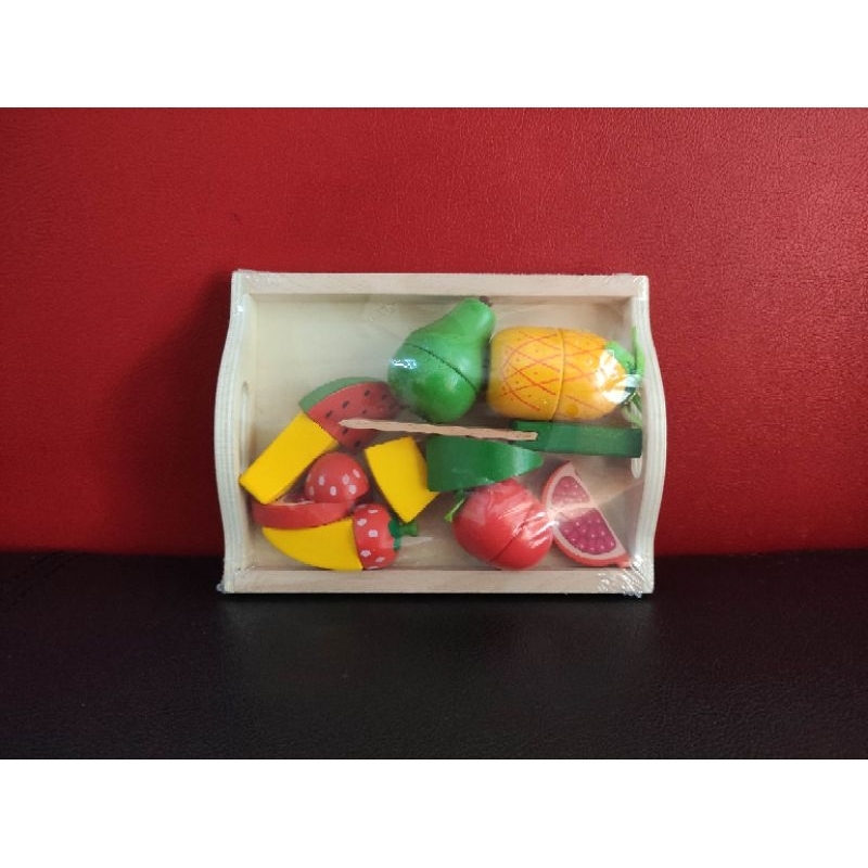 Mainan anak potong buah kayu