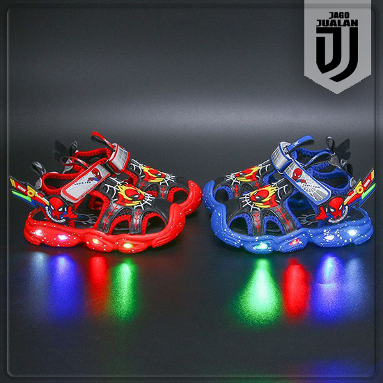 Sandal Gunung Lampu LED SPIDER Anak usia 1 2 3 4 5 6 tahun / Sandal Sepatu Anak Balita Cowok Motif S