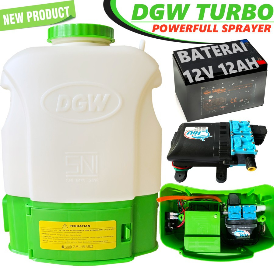 Paket Lengkap Upgrade Sprayer gendong elektrik - Sprayer DGW Turbo Pompa Dual Pump - Baterai 12v 12A