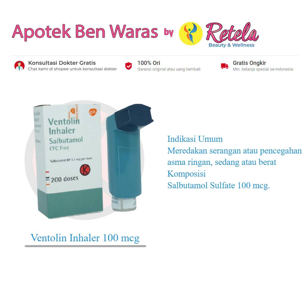 Ventolin Inhaler 100 mcg 200 Doses / Salbutamol / Asma / Pernafasan