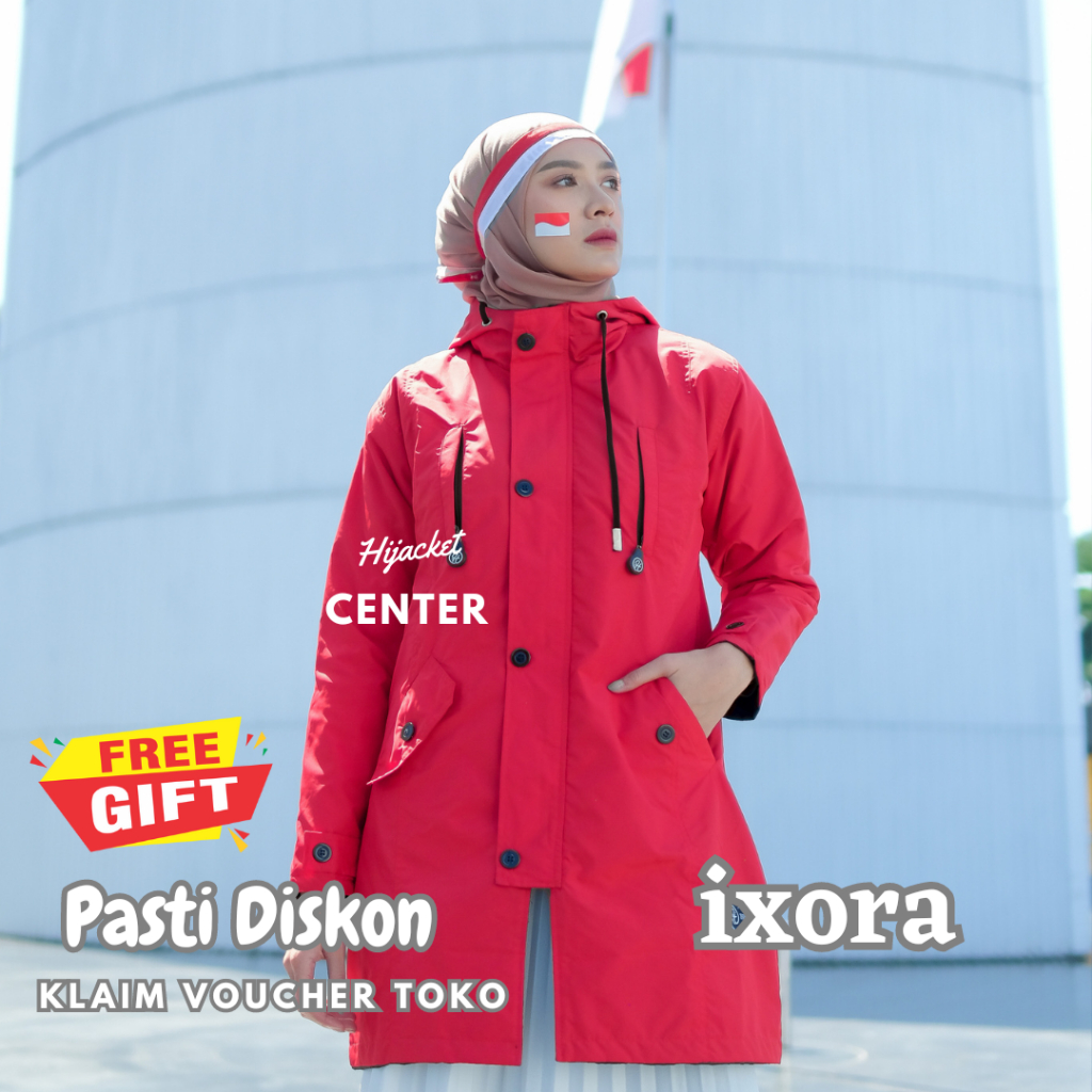 Hijacket Series Ixora Crimson jaket muslimah waterproof jaket hijabers
