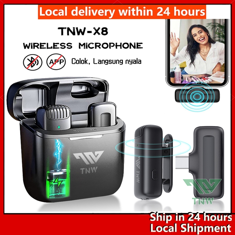 【Fast Shipping】TNW-X8 Mikrofon Nirkabel Lavalier dengan Kotak Pengisi Daya Wireless Microphone Mikrofon Lapel Mini Microphone Mic clip on untuk YouTube TikTok Facebook Live Streaming Vlogging