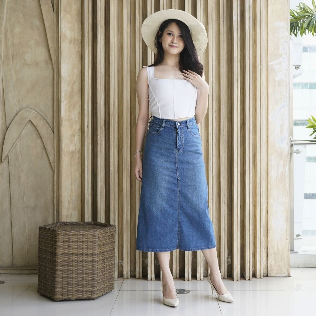 COSMOPOLITE - Highwaist Rok 7/9 Jeans Wanita Jumbo 4 Warna