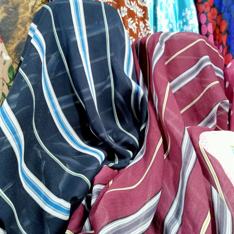 kain ciffon yoryu - sifon yoryu motif garis garis || harga tertera 0, 5m
