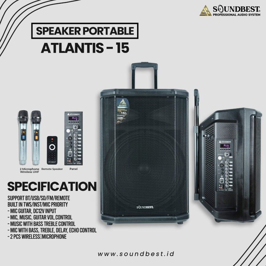 Speaker Portable Wireless Soundbest ATLANTIS 15 ATLANTIS-15 ATLANTIS15 Original 15 inch