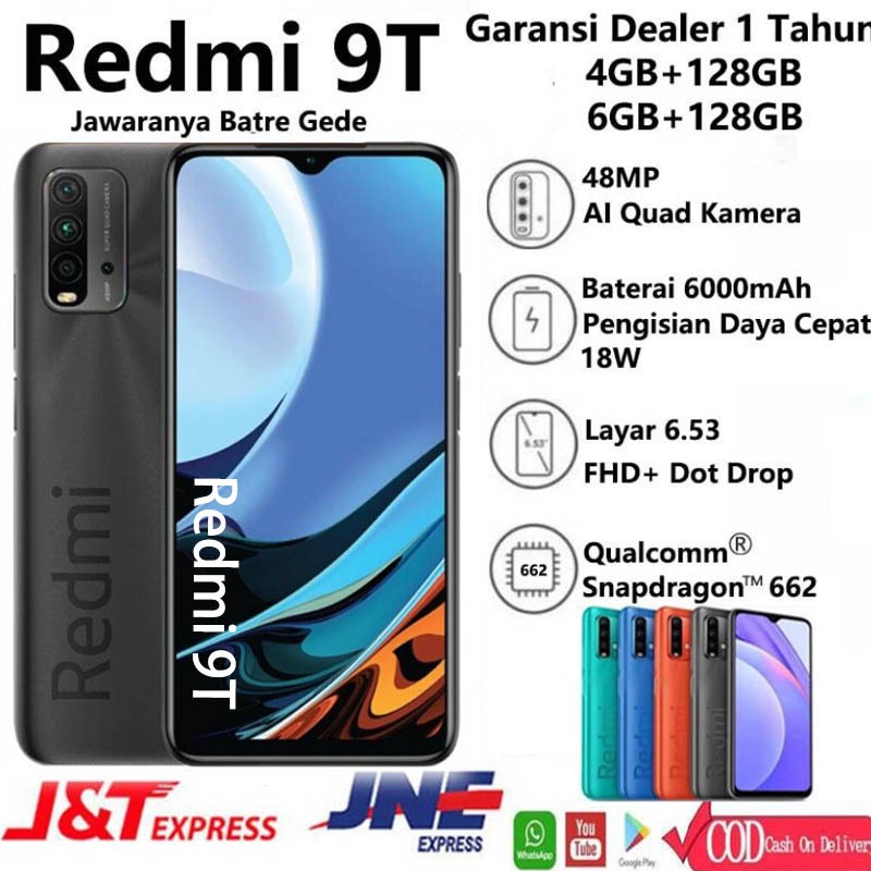 [COD]Xiaomi Redmi 9T Ram 6/128GB 6000mah baterai besar 6.53 inch Snapdragon 662 4G xiaomi redmi 9t/r