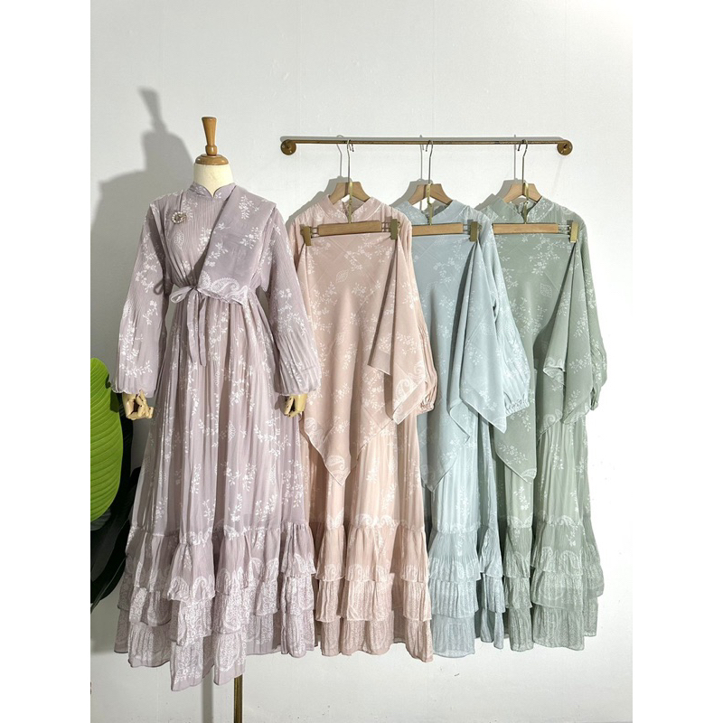 Maxi  Ghina plisket | Dress lebaran terbaru 2024 | dress plisket set hijab