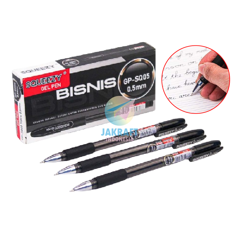 

(12 Pcs) Pulpen Bolpen Gel Pen SQUEEZY GP-SQ05 Bisnis Business Hitam Black 0.5 mm Murah Bagus Seperti Easy Gel dan JK-100