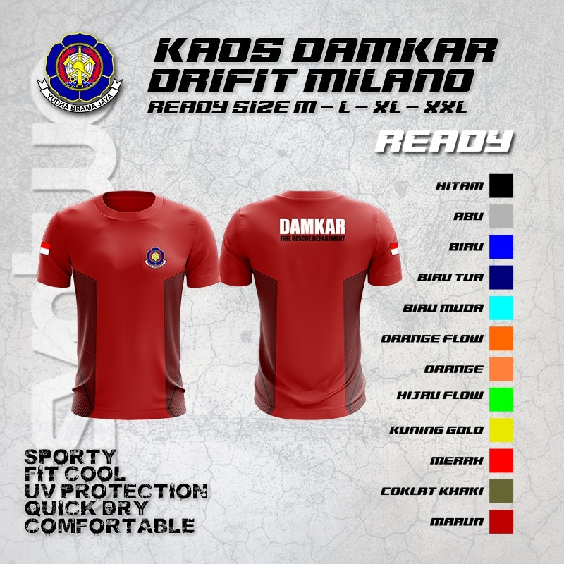 Kaos Damkar Dryfit / Kaos Damkar Bahan Dryfit milano Premium / Kaos Jersey Damkar