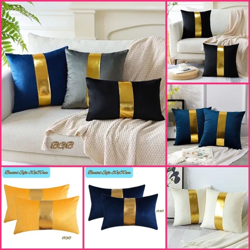 Bantal Sofa Aplikasi Gold Elegan Mewah Bahan Yelvo Import