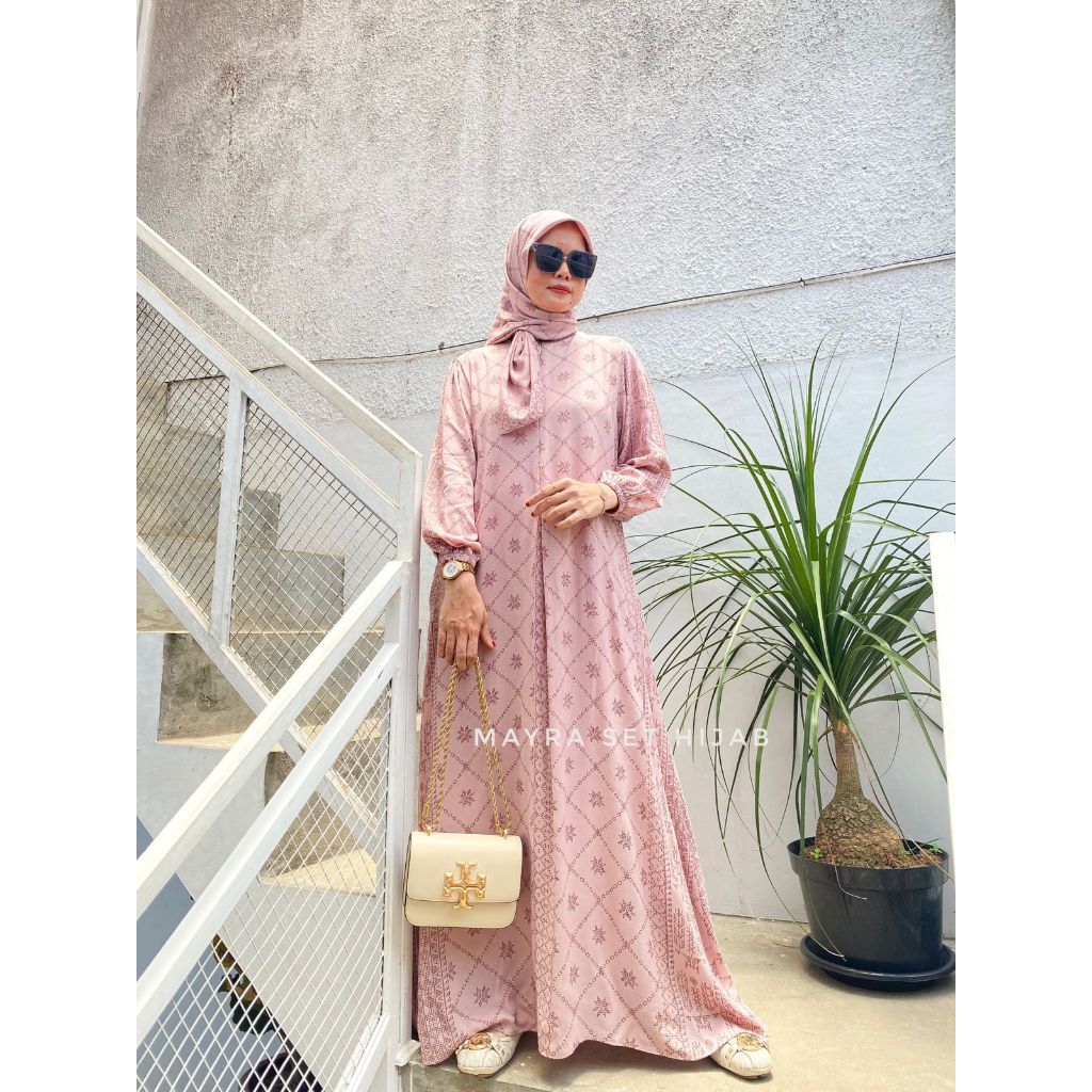 set mayra//set gamis kerudung motif