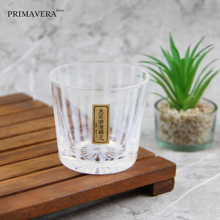 Hirota Glass Taisho Roman Tokusa Stripe Whiskey Glass Made in Japan