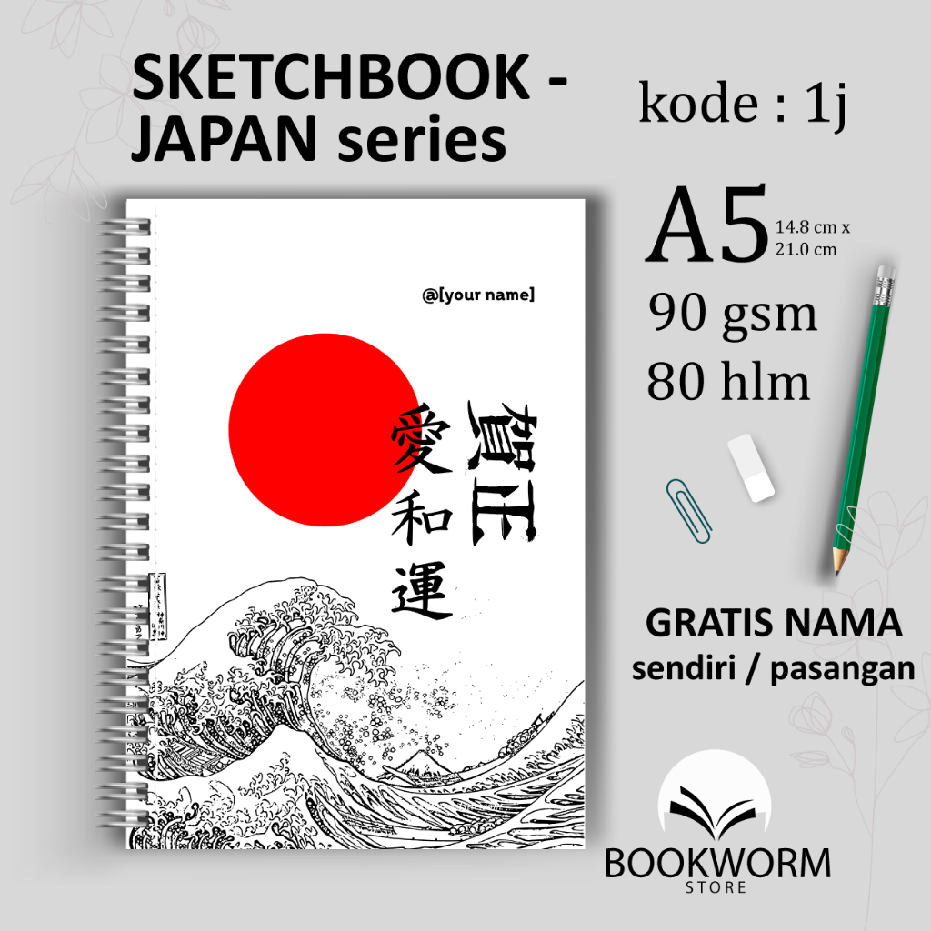 

SKETCHBOOK Custom A5 - JAPAN Series | Gratis Nama Sendiri / Pasangan | Bookpaper 90 gsm (tebal) | 80 hlm | Premium