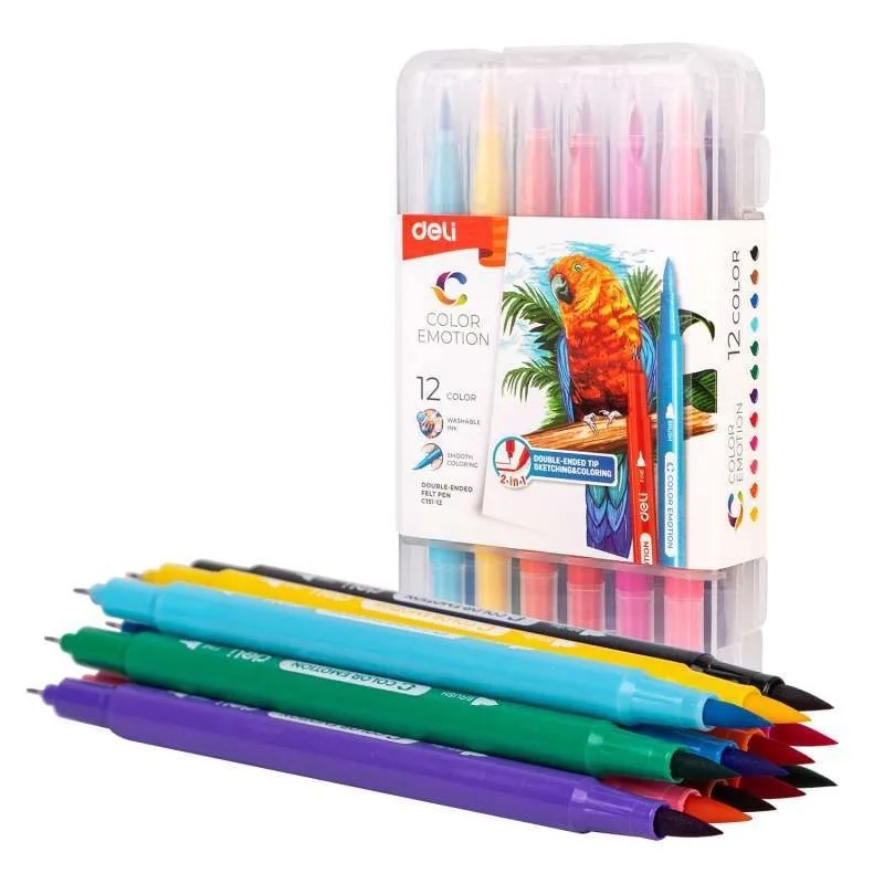 

Deli Felt Pen / Spidol 2 Ujung 12 Warna Kemasan Kotak EC151