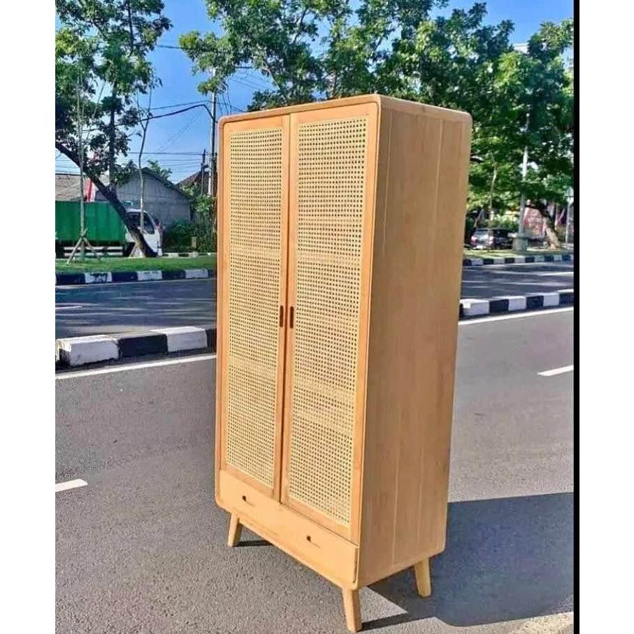 Promo Lemari Pakaian Minimalis 2 Pintu Model Retro Kayu Jati Solid