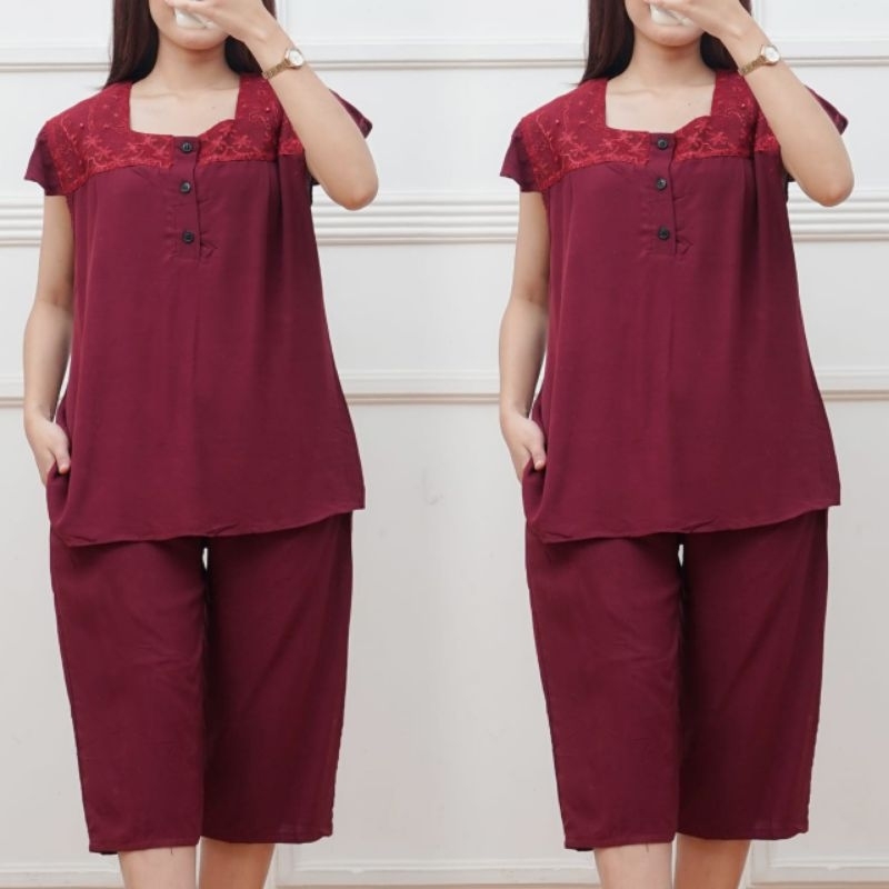 Setelan Rayon Wanita Lengan Pendek Kekinian