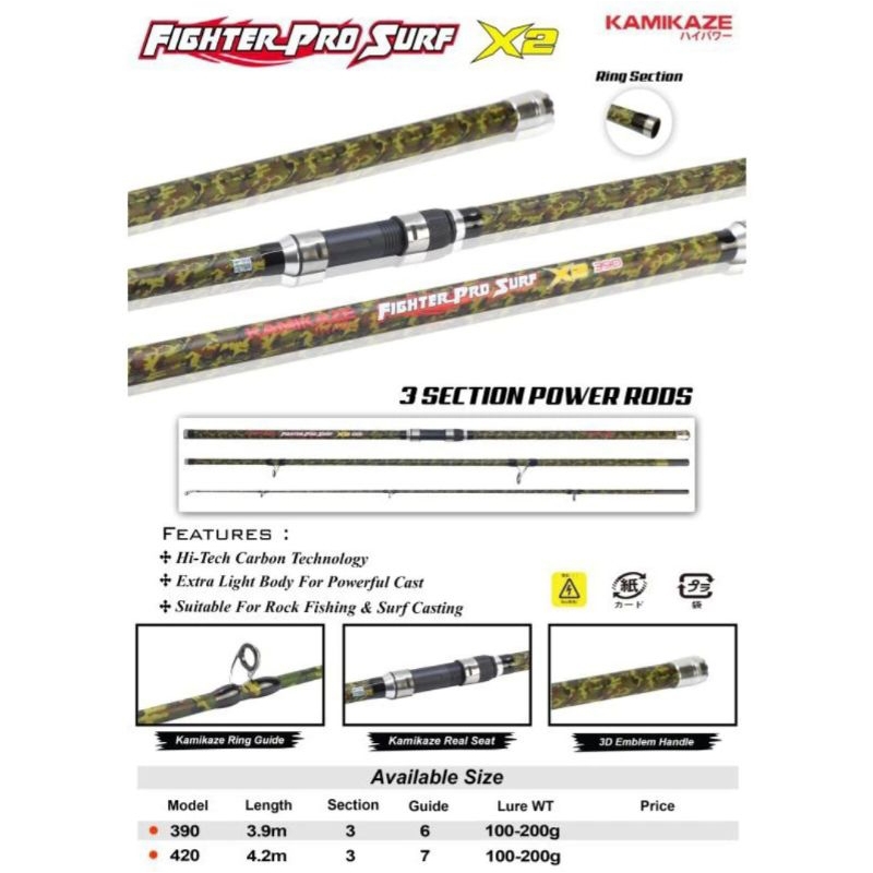 Kamikaze fighter pro surf X2 joran surf joran tebingan joran sambung tiga sambung 3 joran pinggiran 