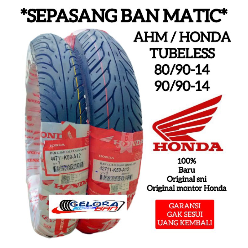 Sepasang Ban Matic Tubeless AHM Honda 80/90-14 dan 90/90-14 Depan Belakang ban beat Vario Scoopy spa