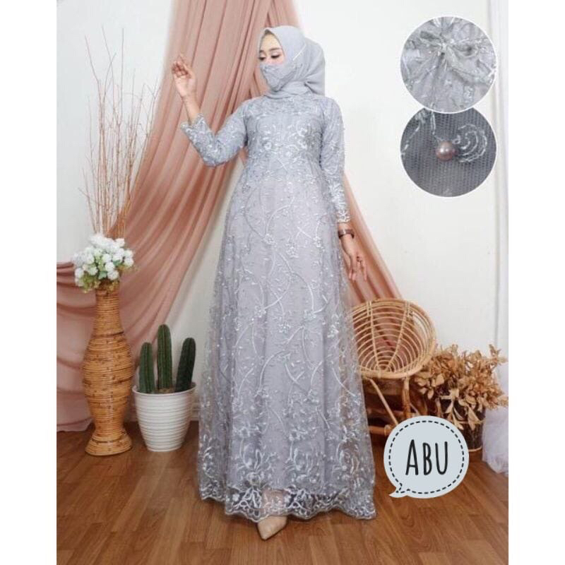 Gamis Full Brokat Tile Import | Gamis Brokat Tile Full Muter | Dress Pesta Tingkat 2 | Gamis Brukat 
