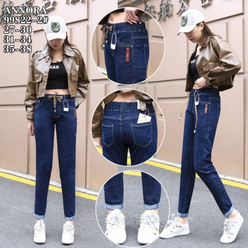 jeans annora/jegging annora/jeans pinggang karet annora/jeans imprt cewek london girl