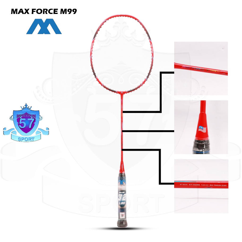 Raket Badminton Power Max Force M99 III Original Bonus Senar