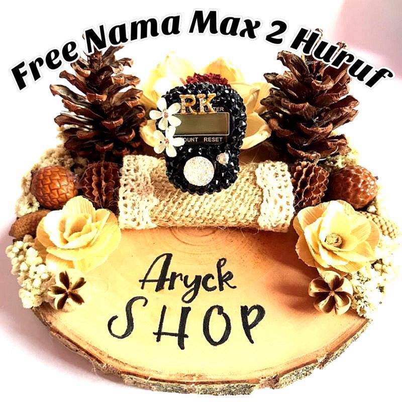 HITAM SAKURA INISIAL NAMA MAX 2huruf Tasbih digital swarovski Tasbeh blink blink cincin