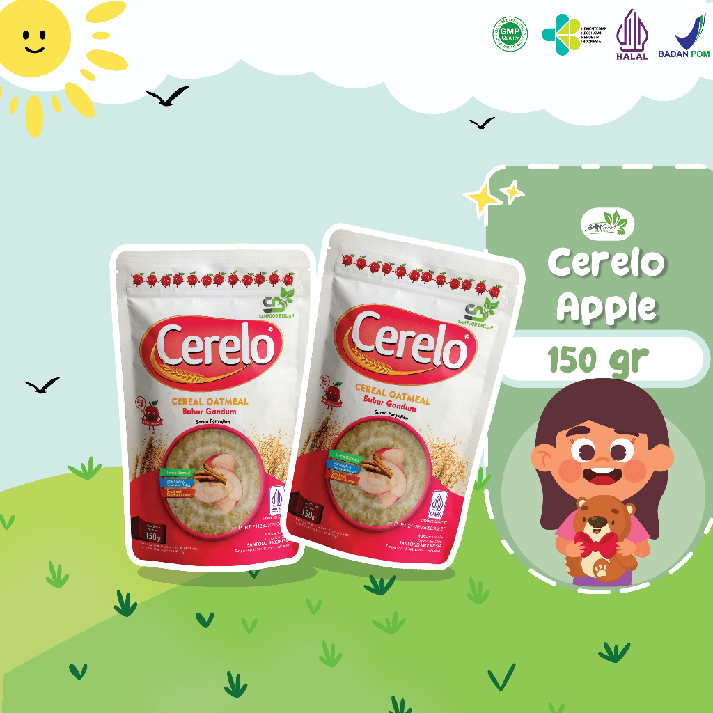 

SANFOOD BRILIAN Cerelo Apple Cinamon Oatmeal Enak Bergizi Cocok Untuk Semua Usia 150gr