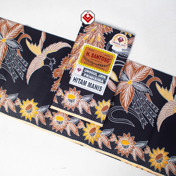 UNGGUL JAYA Kain Jarik Batik H. Santoso Hitam Manis No. 372 Primisima Cap Cent Motif Terkini Halus P
