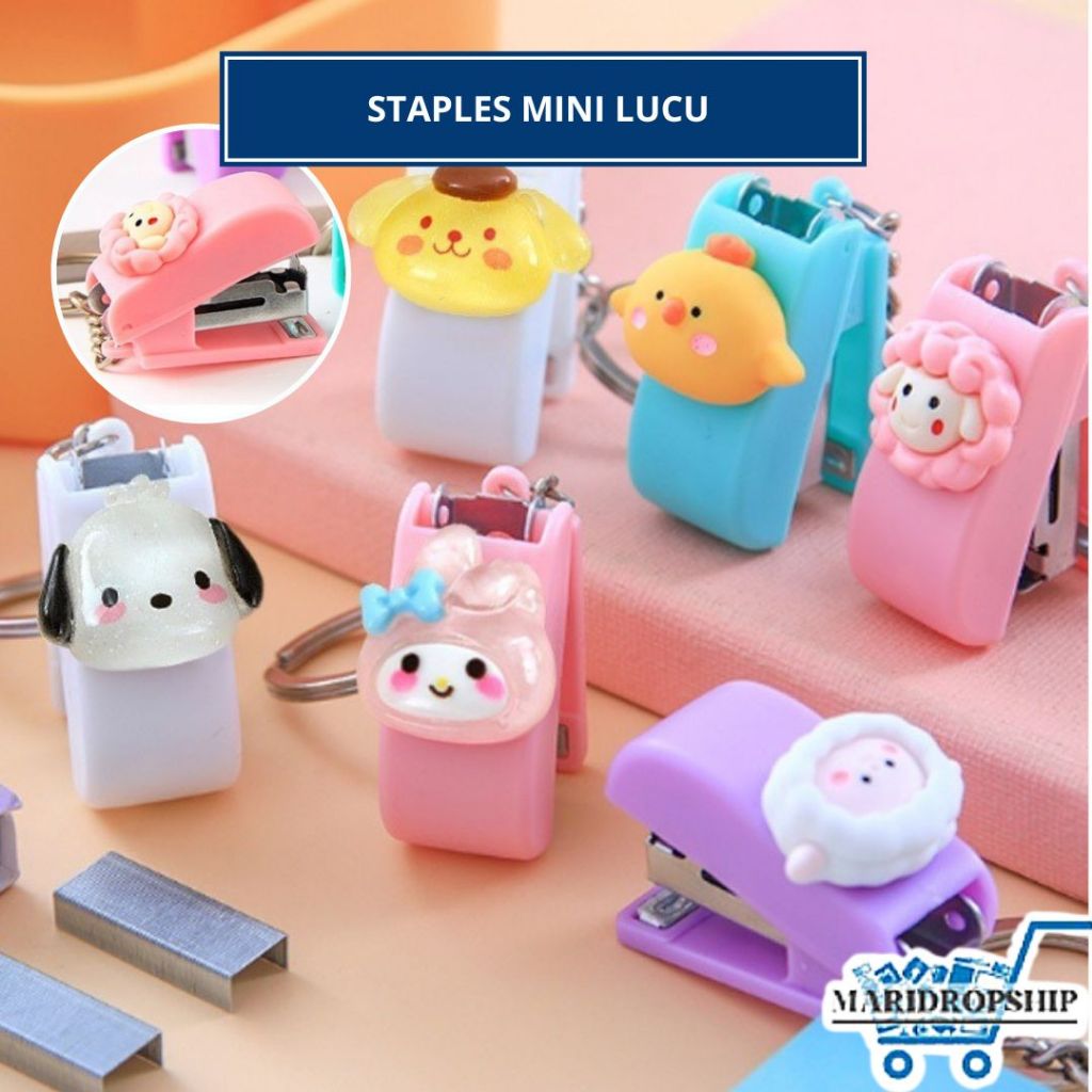 STAPLES MINI LUCU STAPLER KARAKTER GANTUNGAN KUNCI HEKTER MINI
