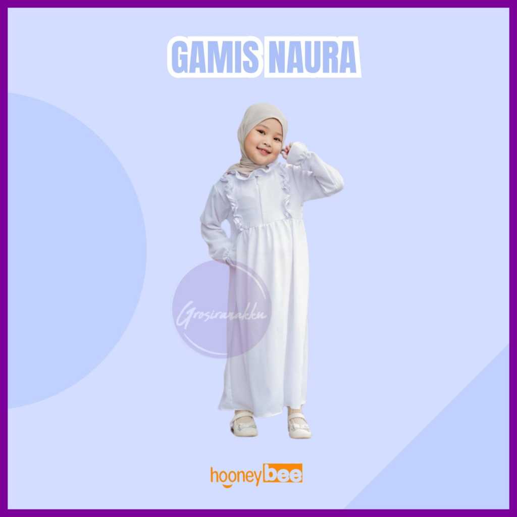 Gamis Anak Naura Airflow Hooneybee Warna Putih Size 2-10 Tahun