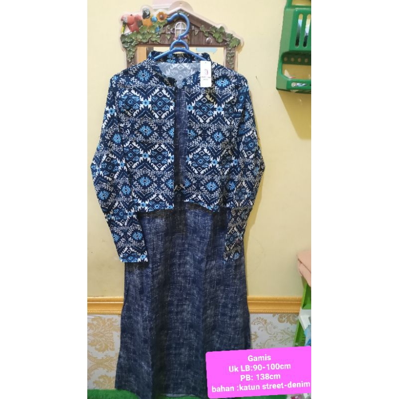 Gamis rompi-biru denim